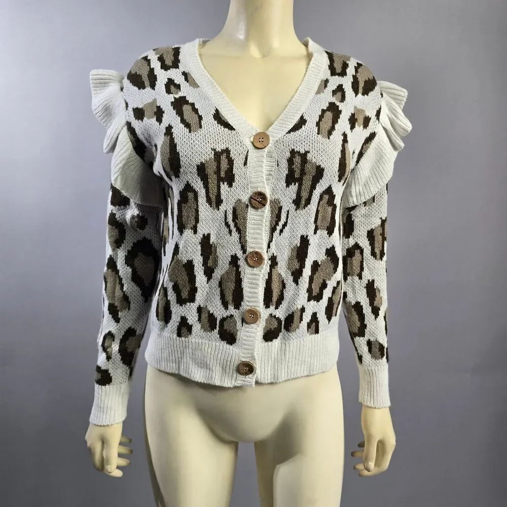 Chaser Xs Leopard Print Button-Up Sweater R12